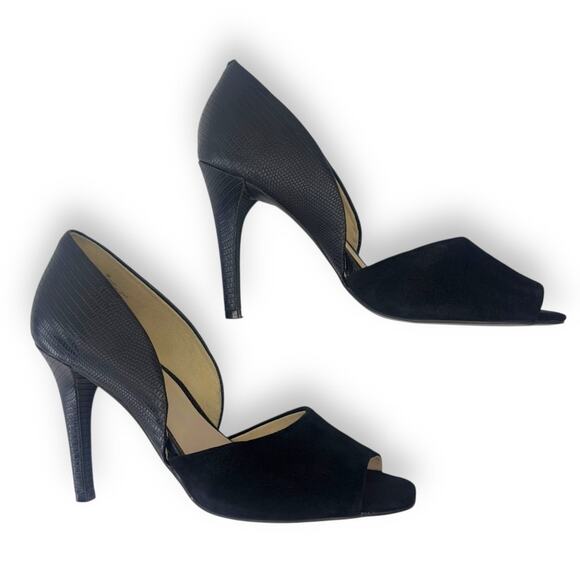 Nine West Women's D'Orsay Peep Toe Pumps Heels Size 9 Black Suede Leather - Picture 5 of 11
